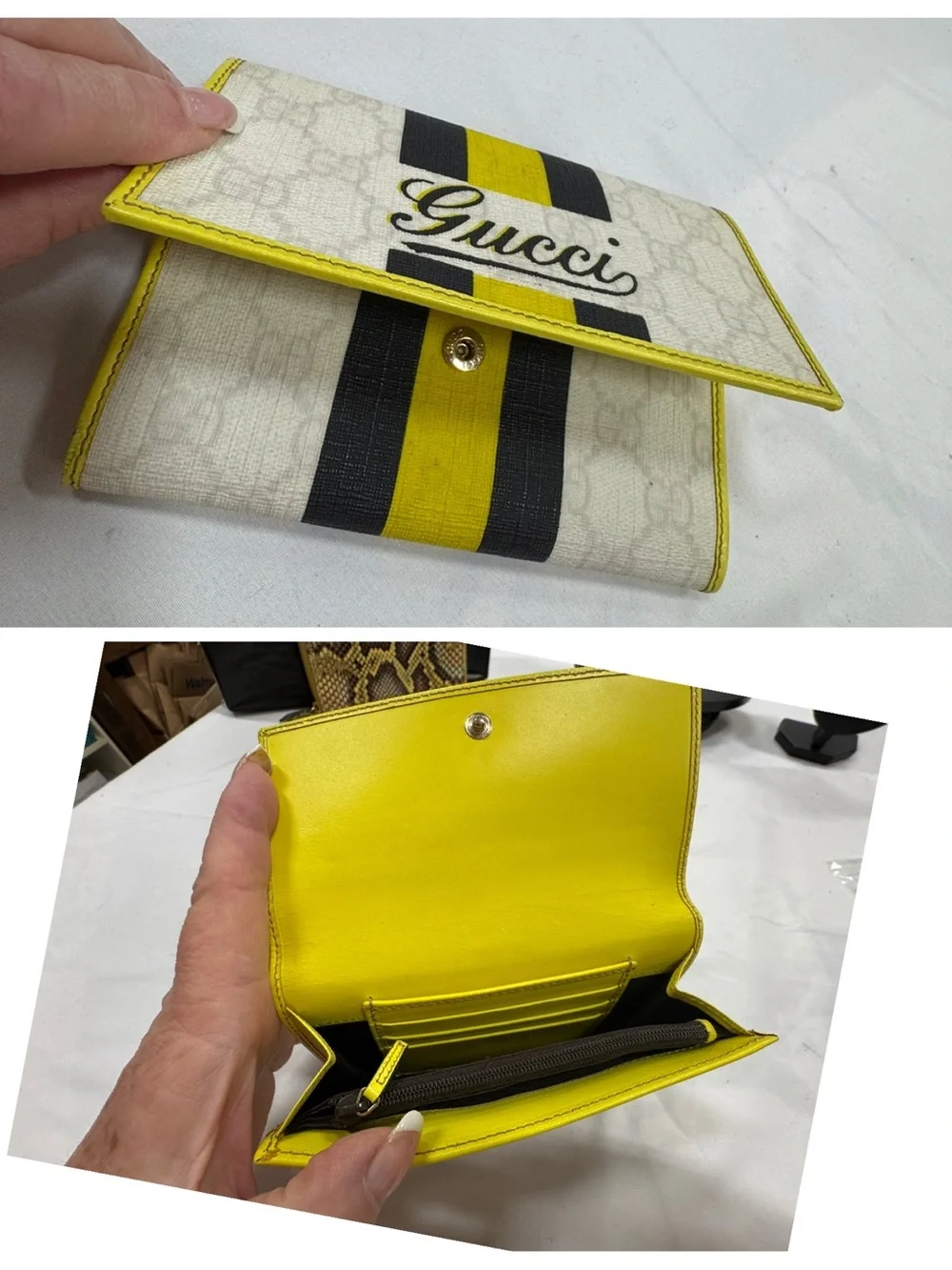 Gucci White with Black & Yellow Stripe, Canvas Wallet - Picture 5 of 7
